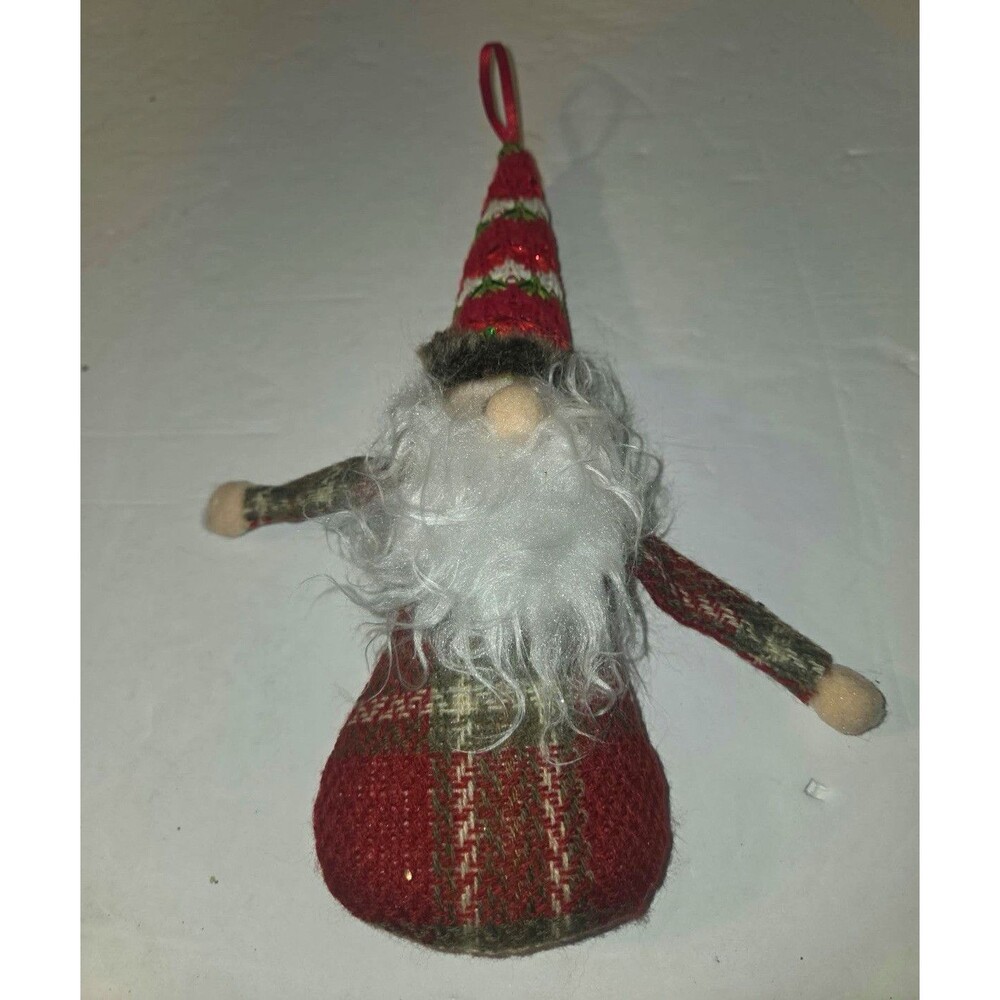 Hanging Santa Claus Christmas Doll Ornament Red Plaid Fabric 8 in 1pc